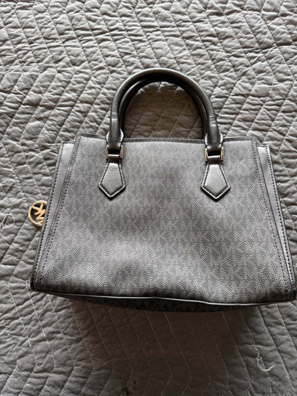 Michael Kors Charcoal Gray and Black Signature Satchel with Silver Hardware - Picture 2 of 13